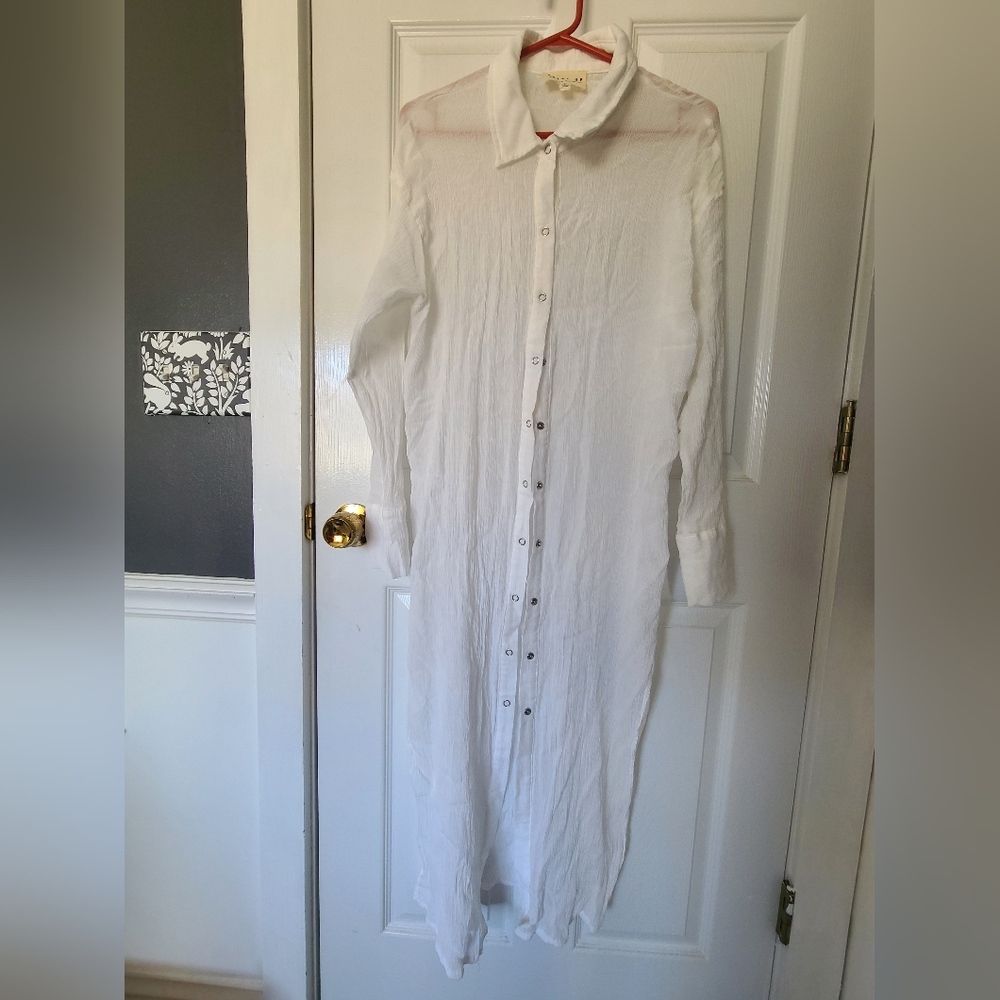 White Button-Down Women Swim Coverup